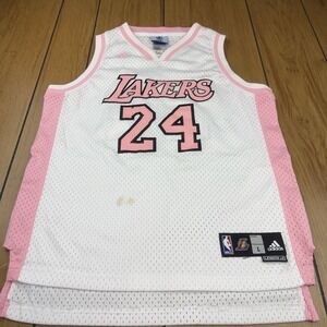 GIRLS YOUTH Large (14) NBA4HER Pink/White Adidas KOBE BRYANT Lakers Sewn Jersey